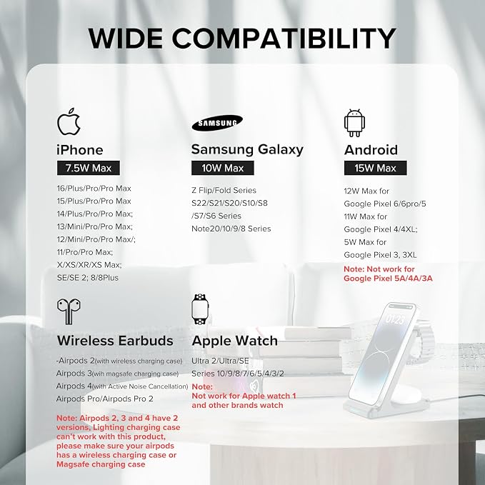 Wireless Charging Station, 3 in 1 Fast Wireless Charger Stand - Image 3