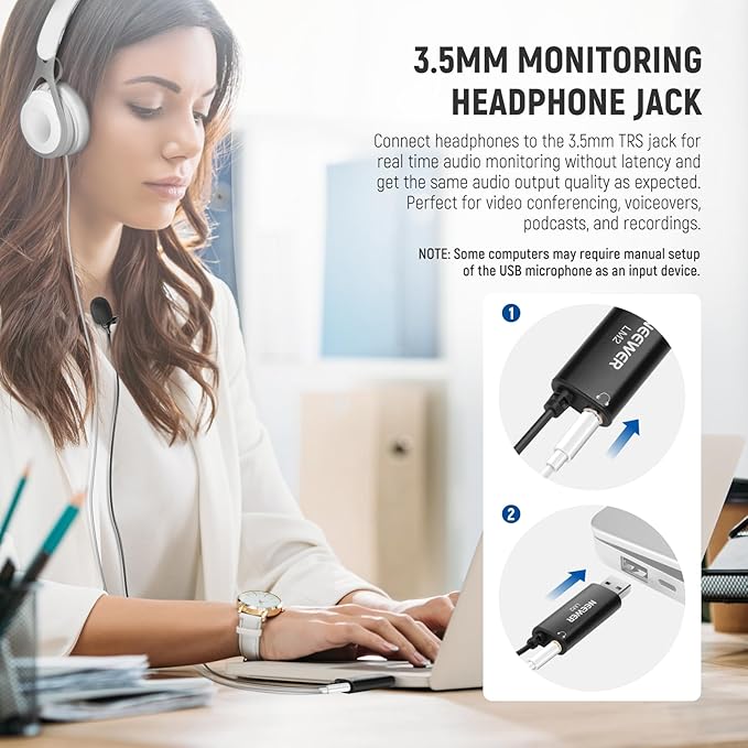 NEEWER USB Lapel Microphone, Plug & Play Mini Omnidirectional Clip On Lavalier - Image 2