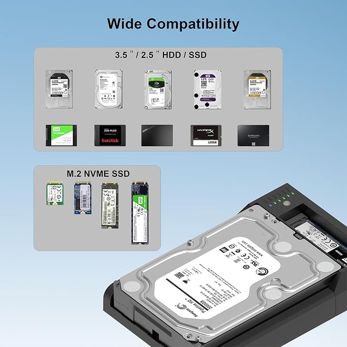 Dual-Bay Docking Station M.2 NVME & SATA SSD Enclosure - Image 5