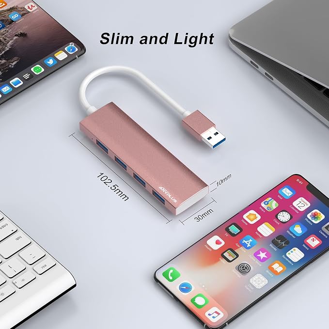 USB Hub, USB 3.0 Hub Aluminum Alloy Ultra Slim USB Splitter, Portable 4 Port - Image 7