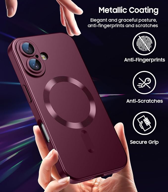Magnetic for iPhone 16 Plus Case Slim Soft Silicone Bumper Shockproof Metallic - Image 6