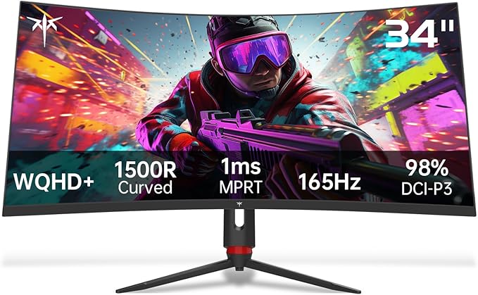 KTC 34 Inch Curved Ultrawide Gaming Monitor, 3440x1440p 165Hz 1ms, 1500R Curved by KTC