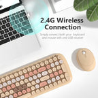 KNOWSQT Wireless Keyboard and Mouse Combo, Light Milktea 100 Keys 2.4 GHz Round - Image 2