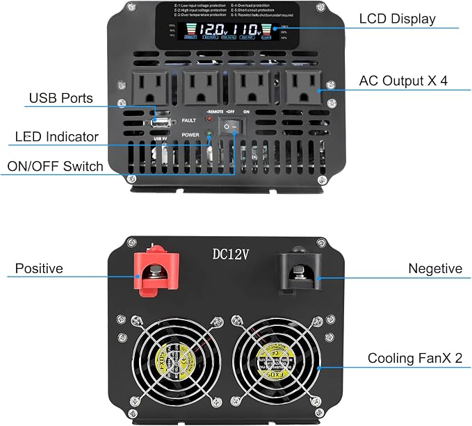 LVYUAN 3000 Watt Power Inverter 12V to 110V 120V - Image 2