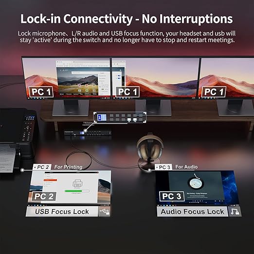 TESmart USB 3.0 HDMI KVM Switch 3 Monitors 4 Computers 4K@60Hz, Audio&Microphone - Image 7