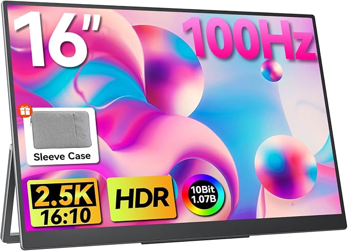Portable Gaming Monitor 16 Inch QHD 2.5K 2560X1600 16:10 100 Hz 100% sRGB 10 by Upperizon