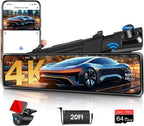 WiFi 4K Rear View Mirror Camera 12" Mirror Dash Cam Front and Rear w 64G TF by Jansite