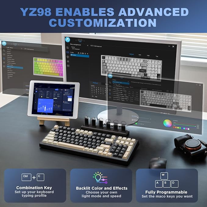 YUNZII YZ98 Gasket Mechanical Keyboard, 99 Key Hot Swappable BT5.0/2.4G/USB-C - Image 6