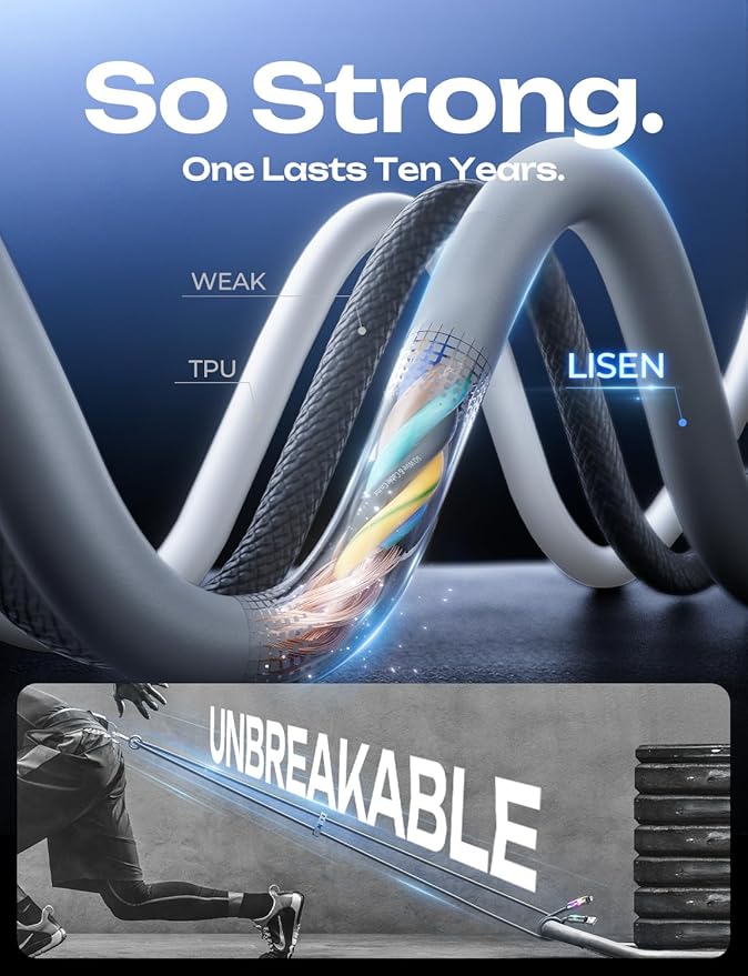 LISEN 10 FT USB C Cable Fast Charging, 240W 4 in 1 Charging Cable, Chubby Type - Image 5