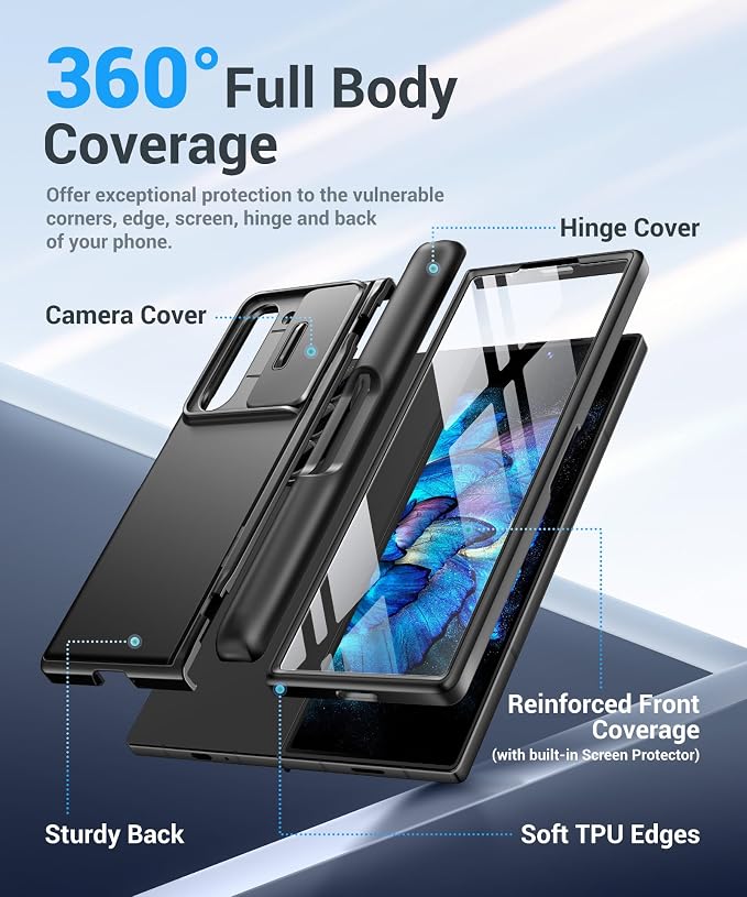 BERFY for Z Fold 7 Case with 9H Tempered Screen Protector, Military Grade - Image 4