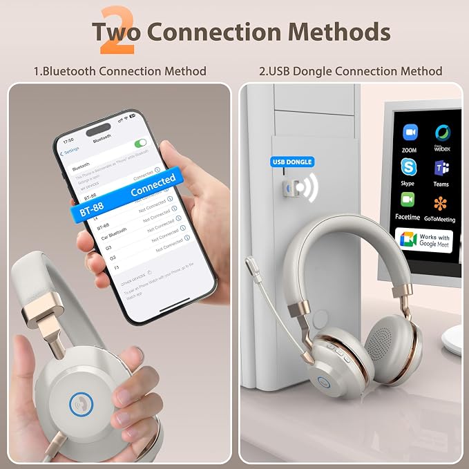 Wireless Headset, AI Noise Canceling Mic & USB Dongle, 45 Hrs Working Time V5.3 - Image 6