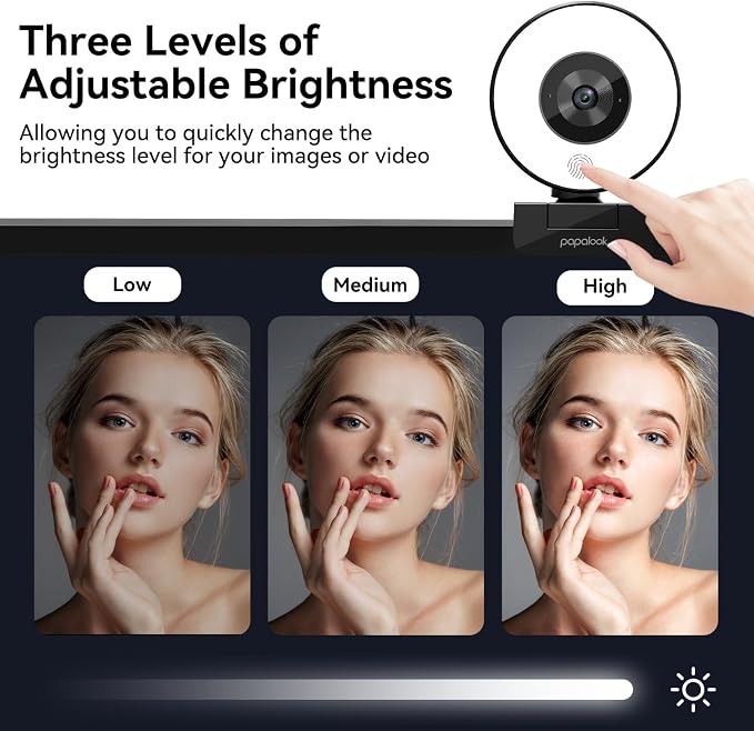 papalook 2K/1080P Webcam with Light and Privacy Cover, PA552 Full HD Streaming - Image 2