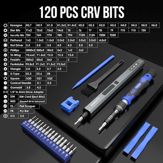 STREBITO 144-Piece Upgraded Electric Screwdriver, Max 0.7 N.m, 120 Magnetic Bits - Image 7