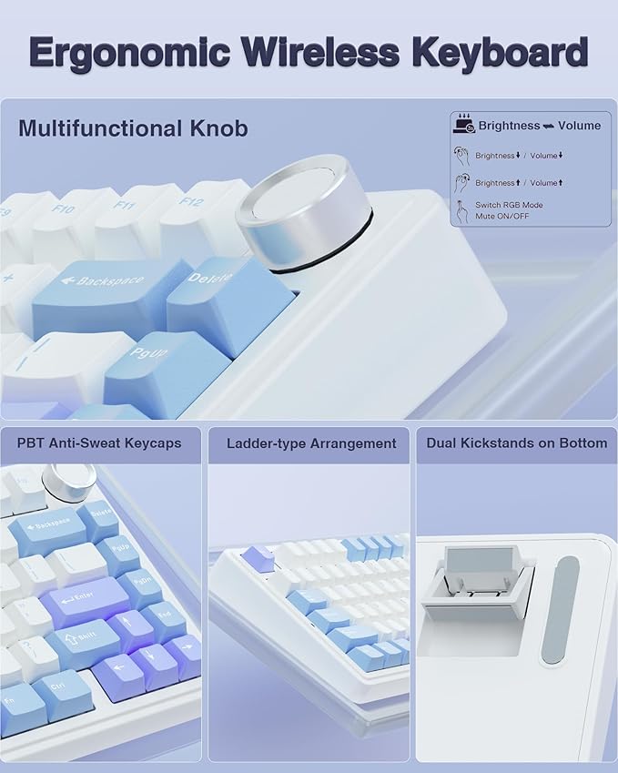 AULA F75 75% Wireless Mechanical Keyboard, Hot Swappable Creamy Keyboard - Image 8