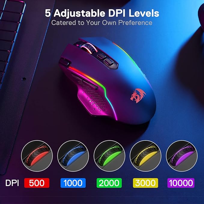 Redragon M810 Pro Wireless Gaming Mouse, 10000 DPI Wired/Wireless Gamer Mouse - Image 5