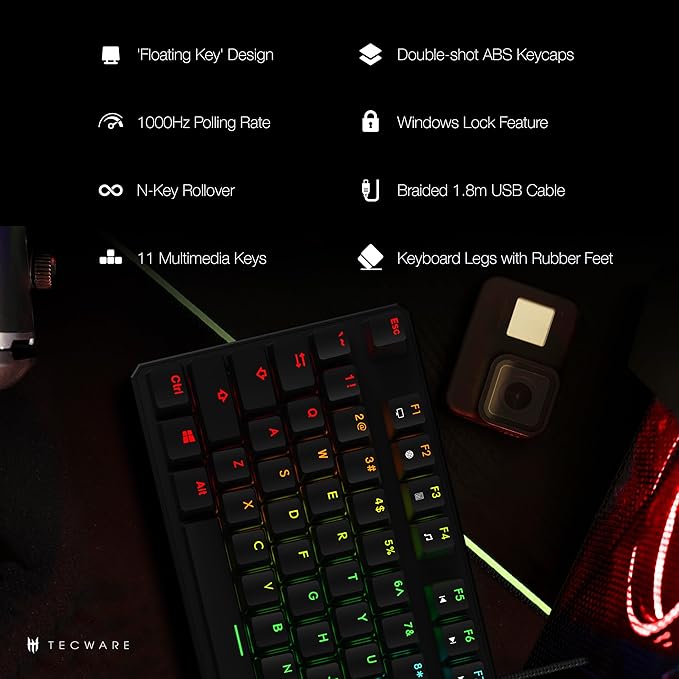 TECWARE Phantom 87 Key Mechanical Keyboard, RGB led, Outemu RED Switch - Image 4