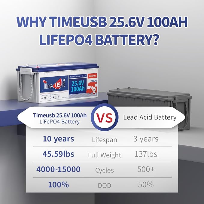 24V 100Ah LiFePO4 Battery, 2.56kWh Lithium Battery, Built-in 100A BMS, 10-Year - Image 6