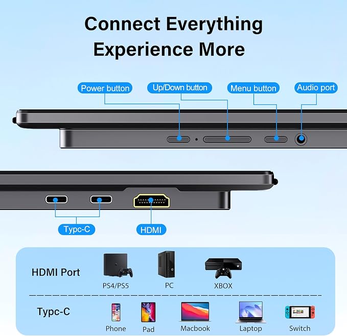 InnoView 23.8" Large Portable Monitor, FHD 144HZ 100% SRGB IPS USB-C HDMI Work - Image 8