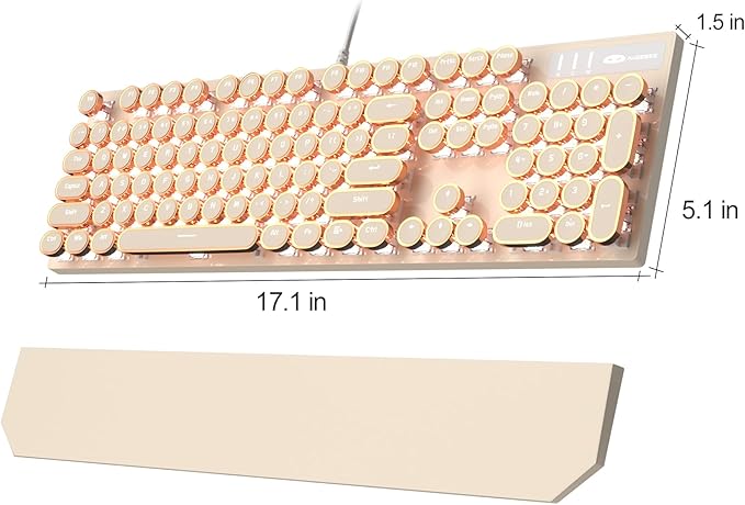 MageGee Typewriter Mechanical Gaming Keyboard, Retro Punk Creamy Round Keycaps - Image 8