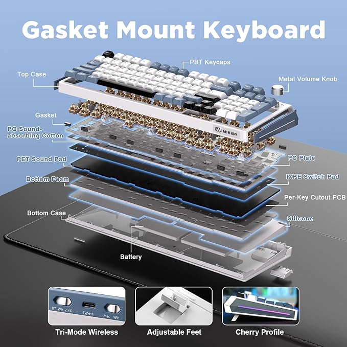 K98 Wireless Mechanical Keyboard, Tri-Mode BT5.0/2.4GHz/USB-C Hot Swappable - Image 8