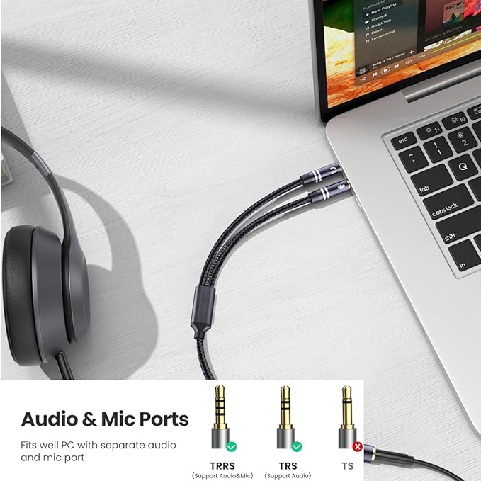 Braided Headphone Splitter for Computer, 3.5mm Female to 2 Dual 3.5mm Male - Image 5
