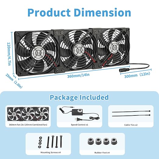 3X 120mm Computer Fan with AC Plug, AC 110V 120V 220V 240V Cabinet Cooling Fan - Image 2