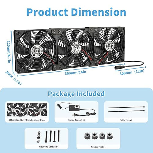 3X 120mm Computer Fan with AC Plug, AC 110V 120V 220V 240V Cabinet Cooling Fan - Image 2