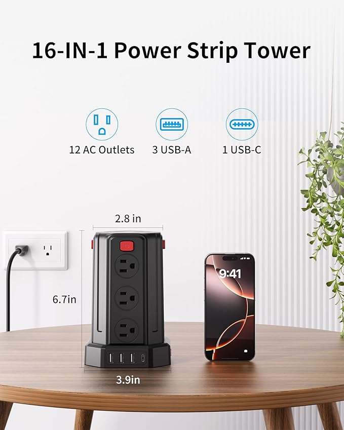 Power Strip Surge Protector, 6.5 Ft Extension Cord - Image 4