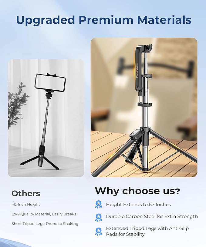 67‘’ Selfie Stick Travel Tripod, Extendable Tripod - Image 6