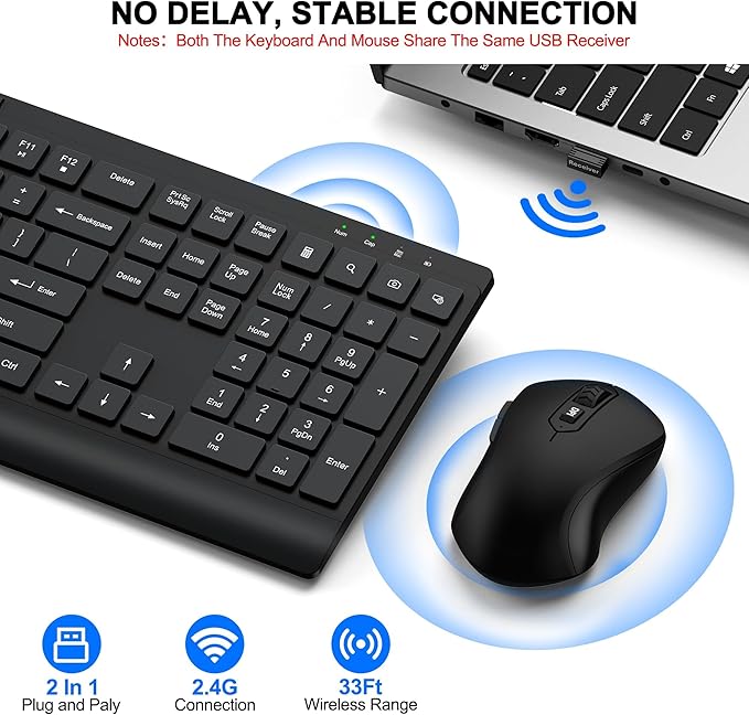 Wireless Keyboard and Mouse Combo, Full Size Quiet Key Computer Keyboard and - Image 4