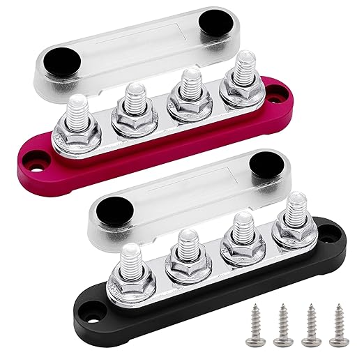 4 x M8 Studs Power Distribution Block Bus Bar 12V, Ampper 4.3" 200A Marine by Ampper