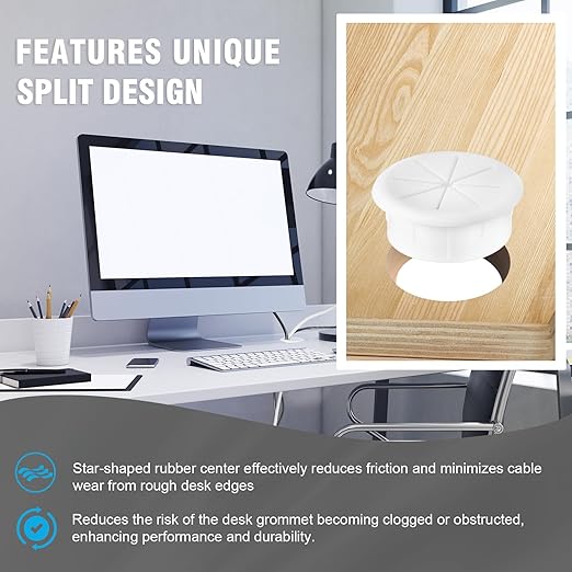 2" White Desk Grommet, JTemgle Flexible Cable Grommet Rubber Cable Hole Cover - Image 4