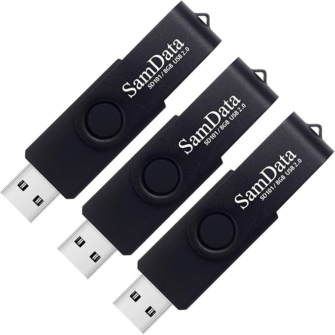 SamData USB Flash Drive 8GB 3 Pack USB 2.0 Thumb Drive Swivel Memory Stick Data by SamData
