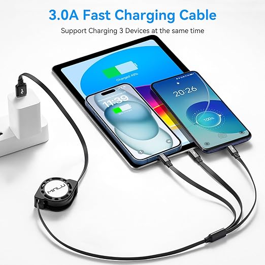 Multi Charging Cable, 3 in 1 Retractable Fast Charger Cable Multi Charging Cord - Image 2