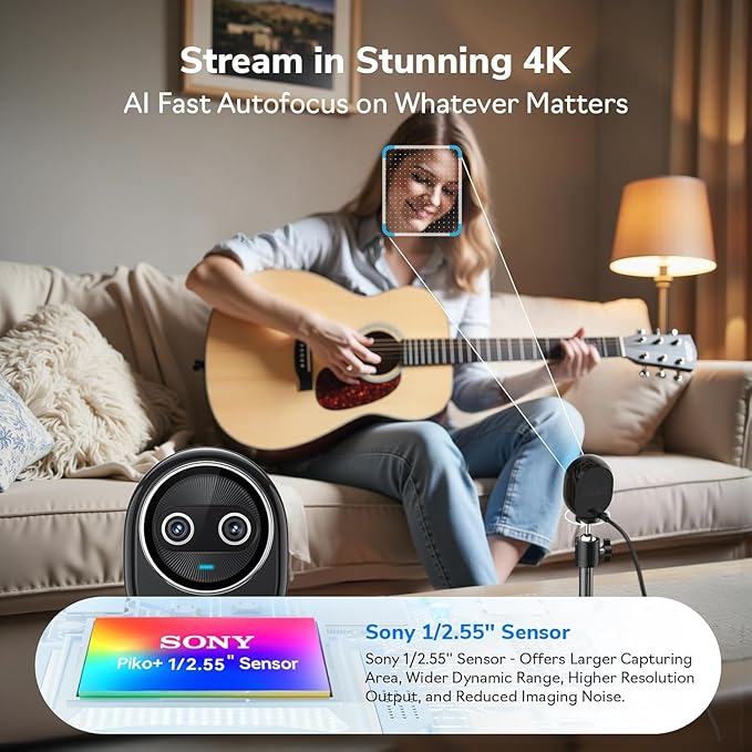 EMEET Piko+ Webcam 4K, World’s 1st Dual-Camera AI-Powered 4K Camera, 1/2.55'' - Image 3