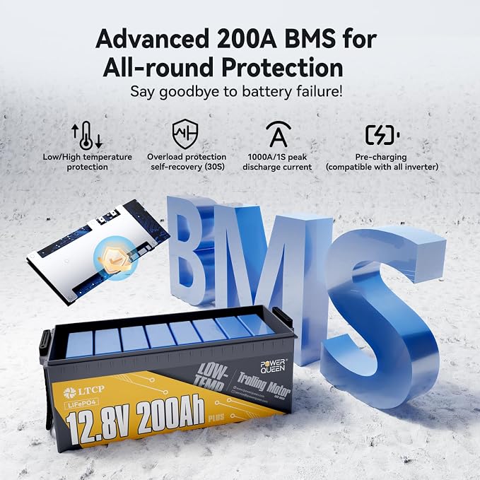 Power Queen 12V200Ah PLUS LiFePO4 Battery, Low Temperature Protection, Built-in - Image 6