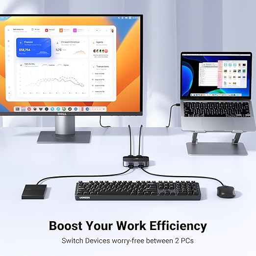 UGREEN USB 3.0 Switch 2 in 2 Out, USB Switcher 2 Computers Sharing Keyboard and - Image 4