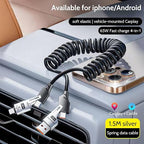 65W 4-in-1 Retractable Fast Charging Cable, 2M/6.5ft Spring Coiled USB-C to - Image 2