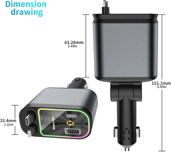 Upgraded Starlight Retractable Car Charger Adapter, 4 in 1 Fast Charging Car - Image 8