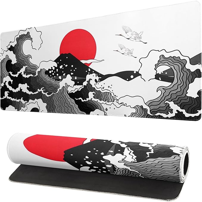 Japanese Red and Black Wave Gaming Mouse Pad Extended Large Mouse Mat Desk Pad by Siski