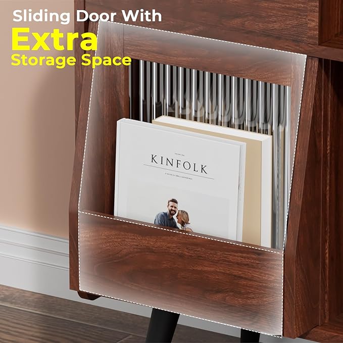 Large Record Player Stand with Sliding Door, 350 Vinyl Record Storage Cabinet - Image 3