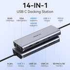 USB C Laptop Docking Station Dual Monitor, 14 in 1 Docking Station 3 Monitors - Image 2