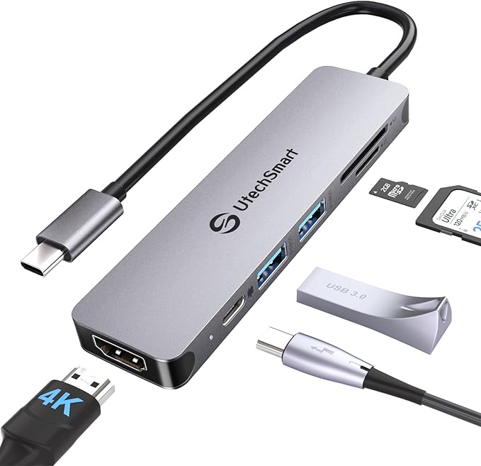UtechSmart 6-in-1 USB-C Hub, 4K@60Hz HDMI Adapter by UtechSmart