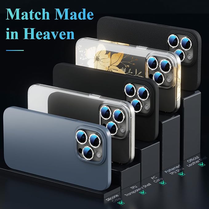 YWXTW Designed for iPhone 16 Pro/iPhone 16 Pro Max Camera Lens Protector Bling - Image 6