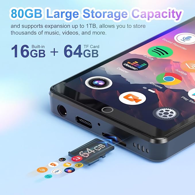 Conrain 80GB mp3 Player with Bluetooth and WiFi, 4.02" Touchscreen Android MP3 - Image 4