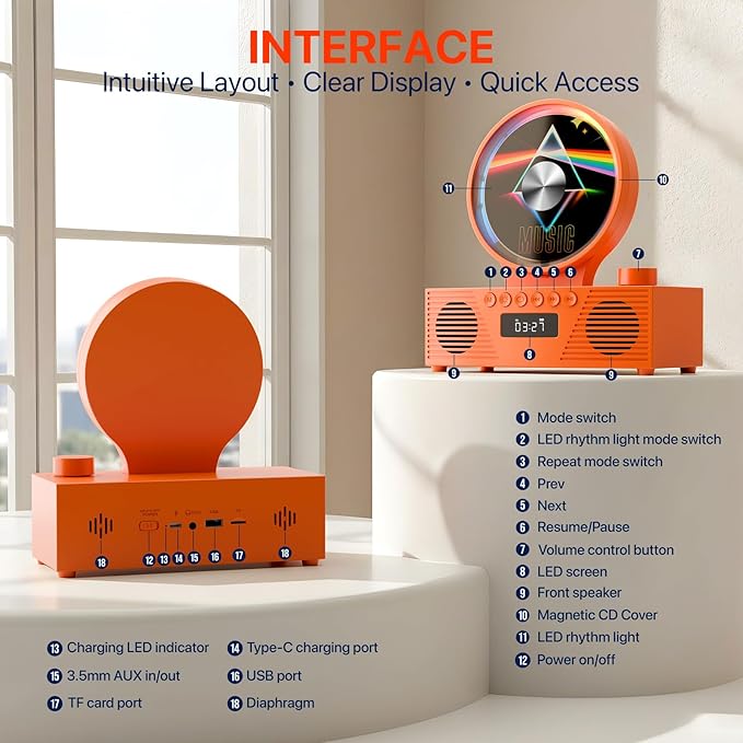 Retro Portable CD Player for Home Decor, CD Player - Image 7