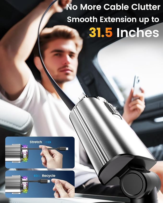 Retractable Car Charger with Air Freshener Diffuser & Star Lights, Car - Image 3