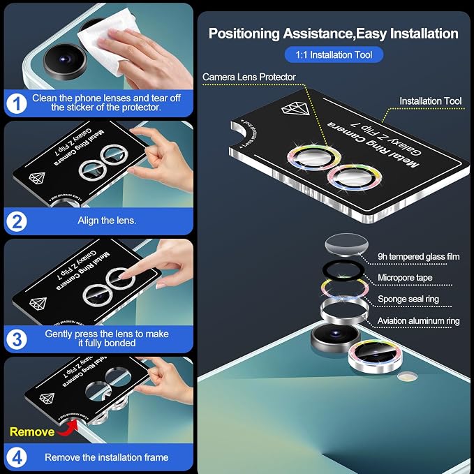 for Samsung Galaxy Z Flip 7 Camera Lens Protector, Individual Metal Ring - Image 6