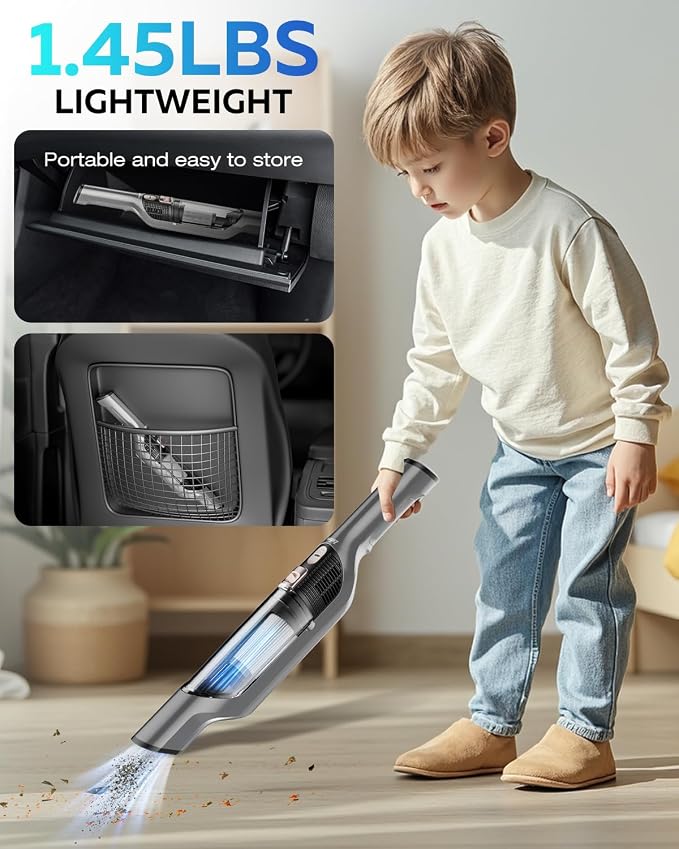 Zefiro Handheld Car Vacuum Cleaner, 22KPa Hand Held Vacuum Cordless Rechargeable - Image 7