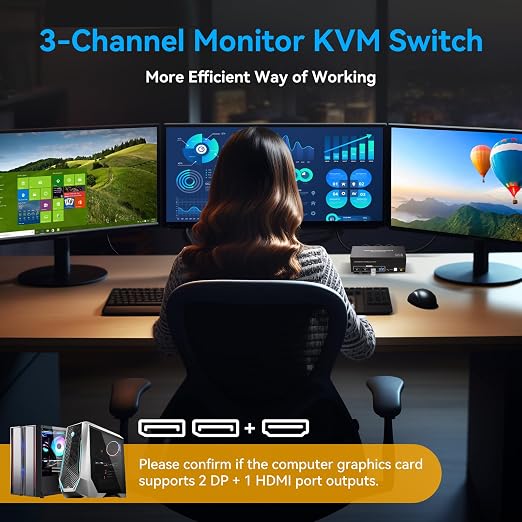 8K HDMI 2 Displayport KVM Switch 3 Monitors 2 Computers DP 1.4 8K 60Hz 4K 120Hz - Image 5